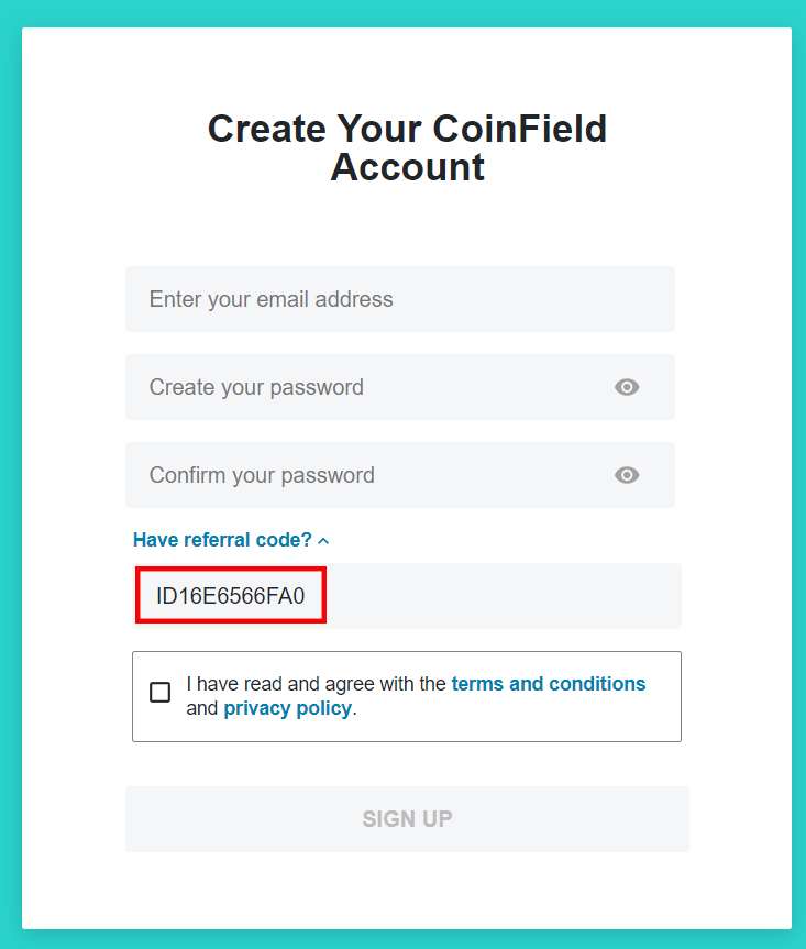 CoinField Referral Code Sign Up