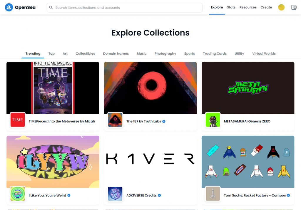 OpenSea collections page