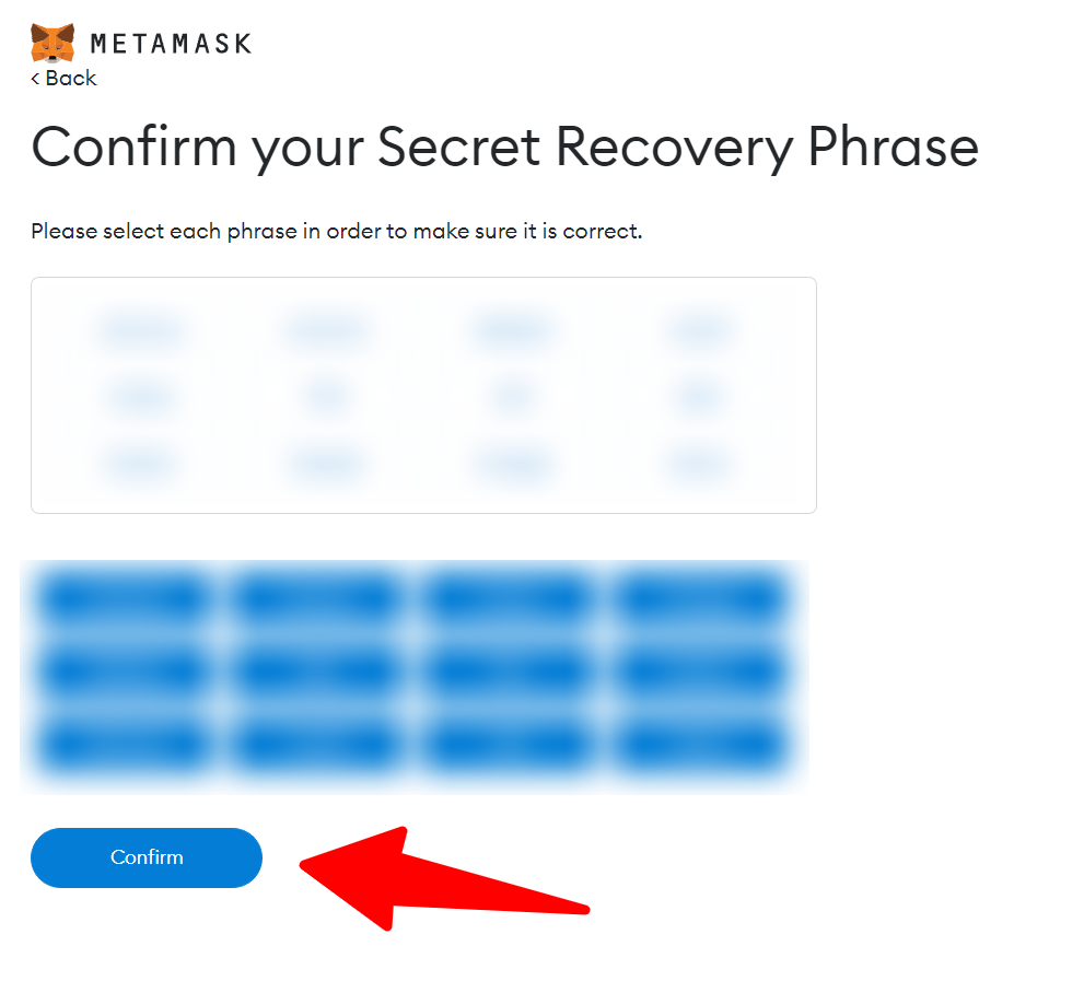 Confirm secret recovery phrase