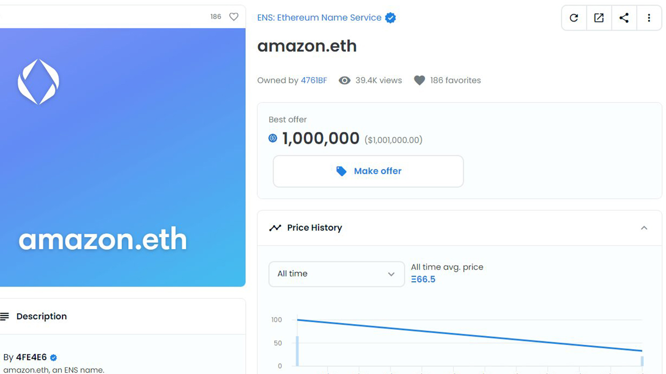 amazon.eth receives $1 million bid from anonymous user